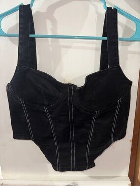Zara Black Corset-Style Bustier Top with White Stitching